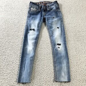 Rock Revival Jeans Womens 24 Blue Dalia‎ Skinny Distressed Stretch Denim Casual